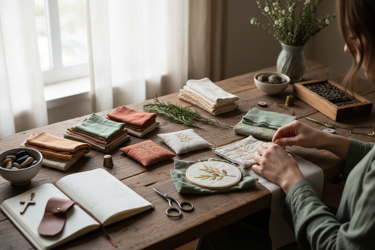 Hands crafting handmade items