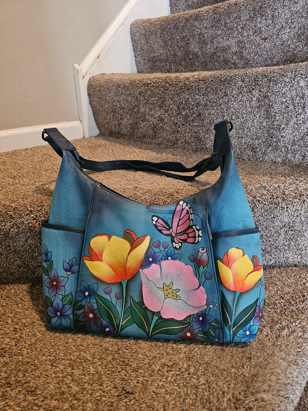 Anuschka Hand-Painted Genuine Leather Hobo Bag – Floral Garden