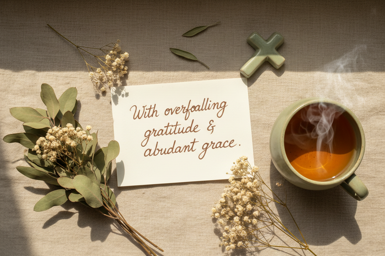 Thank you note with sage green elements